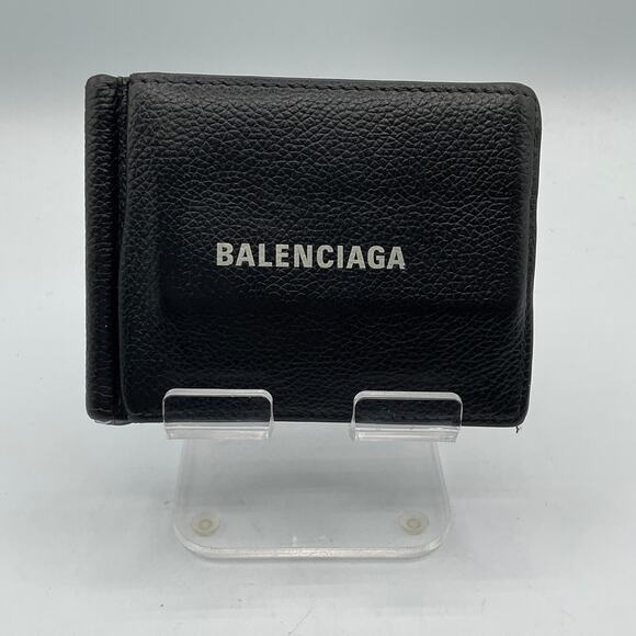 Balenciaga Bifold Leather Card Holder with Money Clip - Black - Picture 1 of 8